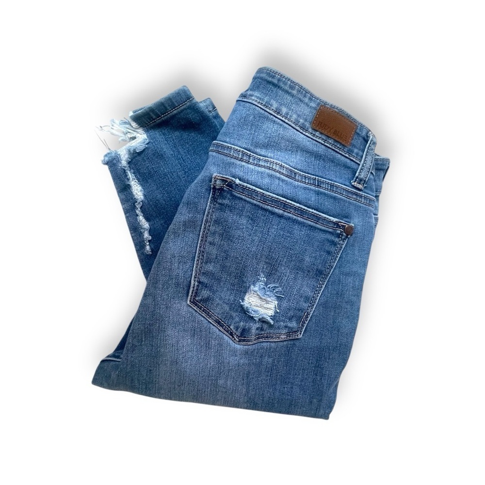 Judy Blue Distressed Skinny Jeans High Rise Stretch Denim Ankle Ripped Cotton